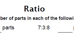 Ratio including number of parts, find the value of one part, find the values of various parts, convert ratio to fractions, Exchange rates